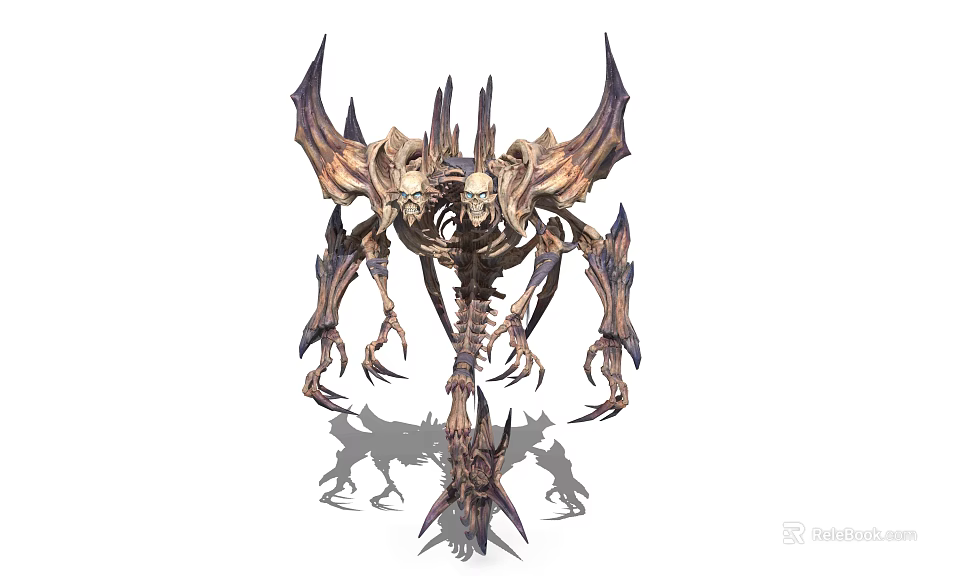Skeletal Fantasy Creature With Multiple Limbs Sharp Claws Spikes And Wing Shaped Appendages 3d model 