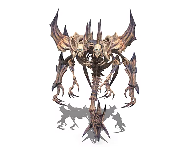 Skeletal Fantasy Creature With Multiple Limbs Sharp Claws Spikes And Wing Shaped Appendages 3d model