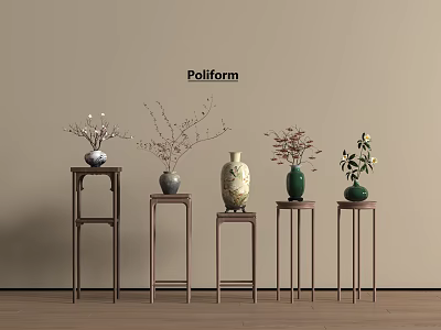Pollform Flower Stands with Various Designs and Decorative Vases Holding Plants in Modern Minimalist Interior 3d model