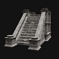 Ancient Architecture Stone Stairs With Decorative Side Pedestals And Carved Details 3d model