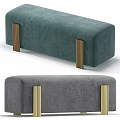 Modern Upholstered Sofa Bench With Gray Linen Fabric And Black Metal Legs