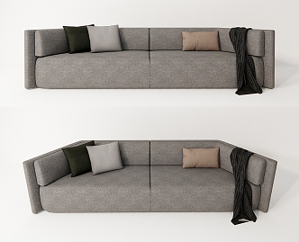 Modern Double Sofa Multi-Person Sofa Long Sofa Pillow Leisure Sofa Blanket 3d model