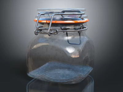 Empty Transparent Glass Jar With Metal Clasp And Orange Seal On Smooth Surface 3d model