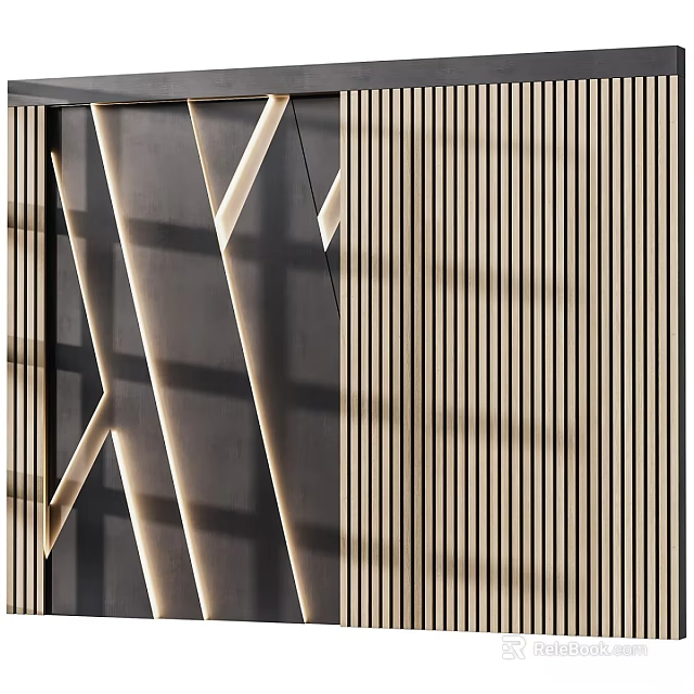 Modern Interior Wall Design With Geometric Lines Vertical Slats And Light Shadows 3d model 