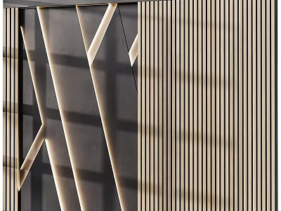 Modern Interior Wall Design With Geometric Lines Vertical Slats And Light Shadows 3d model