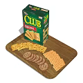 Club Original Crackers in Green Box on Wooden Tray with Round and Square Shapes