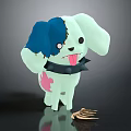Cute Cartoon Dog Character With Blue White Fur Pink Spots And Spiked Collar Near Bone