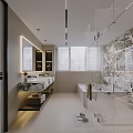 Modern Bathroom Interior With Marble Vanity Backlit Mirror Glass Shower And Freestanding Bathtub