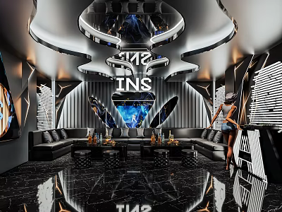 Luxurious Modern KTV Room With Sofas And Lighting 3d model