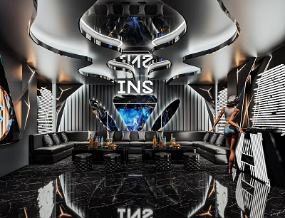 Luxurious Modern KTV Room With Sofas And Lighting 3d model