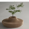 Modern Outdoor Chair With Wooden Slat Structure Featuring Tree In Center For Garden Decor
