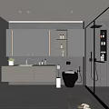 Modern Bathroom Interior Design With Large Mirror Vanity Counter Glass Shower And Cabinets