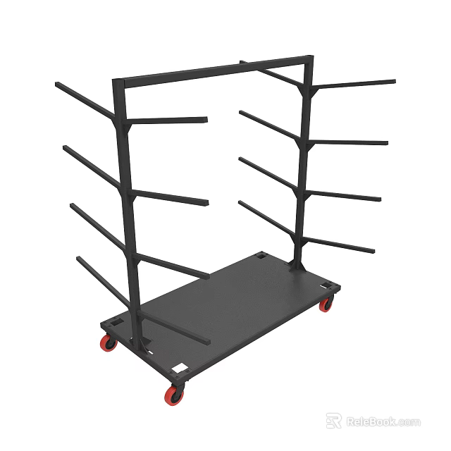 Heavy Duty Black Metal Storage Rack With Multiple Shelves And Rolling Casters 3d model 