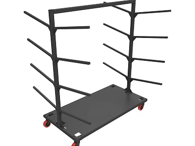 Heavy Duty Black Metal Storage Rack With Multiple Shelves And Rolling Casters 3d model