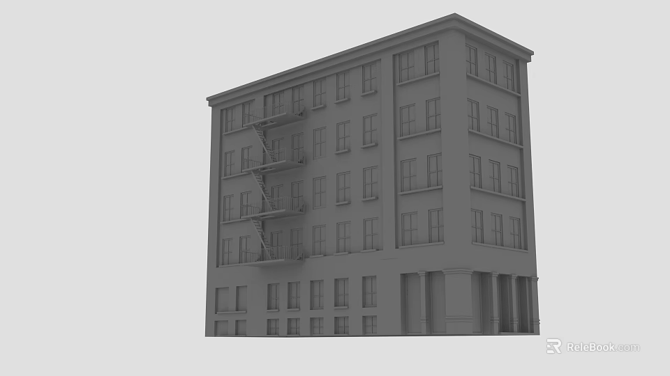 Multi Story Building Exterior Featuring Multiple Windows And Fire Escape Stairs 3d model