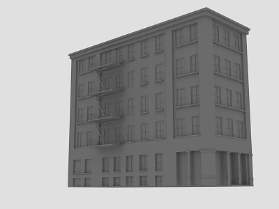 Multi Story Building Exterior Featuring Multiple Windows And Fire Escape Stairs 3d model