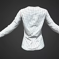 White Long Sleeve Shirt with Black Polka Dots and Round Neck Casual Design