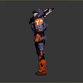 Futuristic Sci Fi Character Wearing Blue And Orange Armored Suit With Helmet