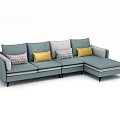 Modern Light Blue Sectional Sofa with Yellow Checkered and Gray Decorative Cushions 3d model