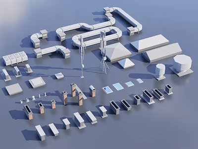 Industrial Pipe Fittings Mechanical Components And Structural Parts Layout Design 3d model