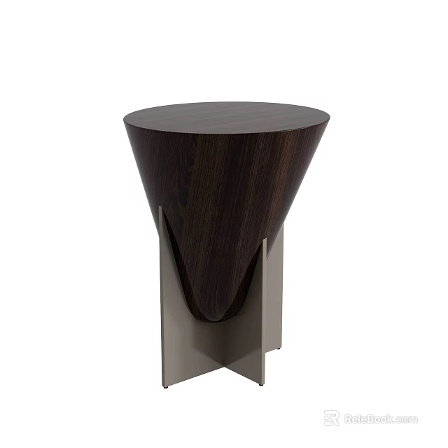 Stylish Modern Side Table With Dark Wood Round Top And Metal Frame 3d model 