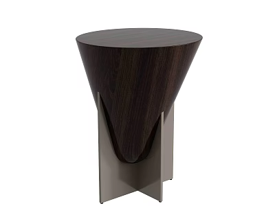 Stylish Modern Side Table With Dark Wood Round Top And Metal Frame 3d model