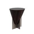 Stylish Modern Side Table With Dark Wood Round Top And Metal Frame