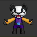 Cute Cartoon Panda Doll With Orange Arms Purple Outfit And Open Arms