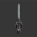 Ornate Decorative Sword Weapon With Intricate Silver Blade Carvings And White Ivory Handle