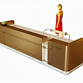 Modern Golden Reception Desk With Marble Top Green Plant Decoration And Reception Sign