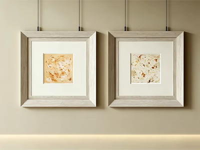 Abstract Paintings In White Wooden Frames Hanging On Light Colored Wall With Different Textures 3d model