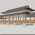 Traditional East Asian Wooden Pavilion With Multi Layered Black Tiled Roof And Stone Pillar Base