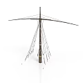 Detailed Mast And Sail Structure 3D Model With Rigging Lines And Crossbeam