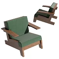Modern Minimalist Single Sofa With Green Cushion And Wooden Frame Armrest
