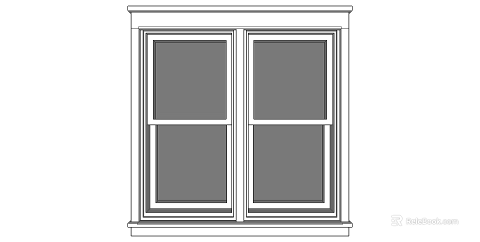 Traditional Double Window Design With Frame And Glass Panes Structure 3d model