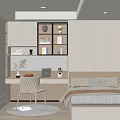 Modern Tatami Bedroom Interior With Desk Chair Bookshelf And Storage Cabinets