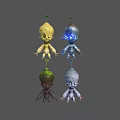 Colorful Cartoon Characters And Creatures With Green Sprouts On Heads And Unique Designs