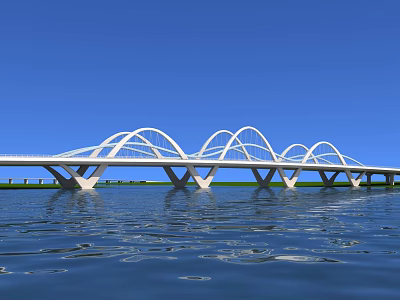 Modern White Arch Bridge Spanning Water With Blue Sky Reflections 3d model