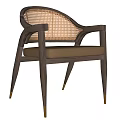 Modern Leisure Chair with Woven Backrest Dark Wooden Frame and Golden Metal Legs