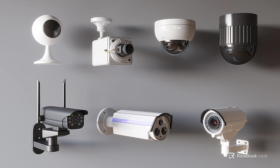 Variety Of Surveillance Camera Types For Monitoring 3d model 