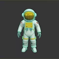 Human Astronaut Wearing White Spacesuit With Golden Helmet On Dark Background