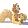 Squirrel Shaped Play Equipment With Slide Nut Wireframe Structure And Tree Decorations 3d model