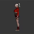 3D fantasy woman with silver gray hair red leather jacket patterned bodysuit utility belt boots