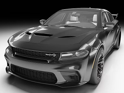 Black Dodge SRT Sporty Sedan With Aggressive Front Grille Hood Vents And Sleek Body 3d model