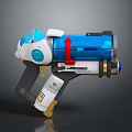 Futuristic Sci Fi Weapon With Blue White Red Accents And Yellow Grip Details