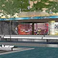 Modern Pergola With Glass Curtain Walls Surrounded By Trees Where People Gather In Urban Space