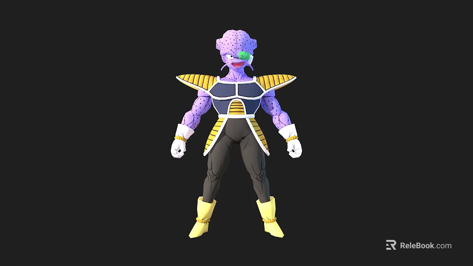 Anime Game Character with Purple Skin Yellow Armor White Gloves And Yellow Boots 3d model 
