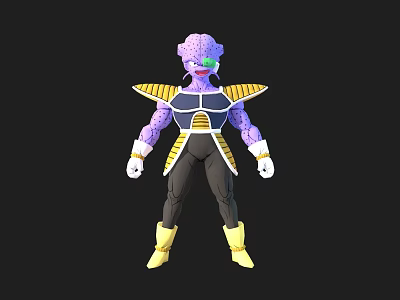 Anime Game Character with Purple Skin Yellow Armor White Gloves And Yellow Boots 3d model