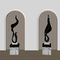 Illuminated Modern Sculptures With Marble Bases And Arched Background Walls In Elegant Design