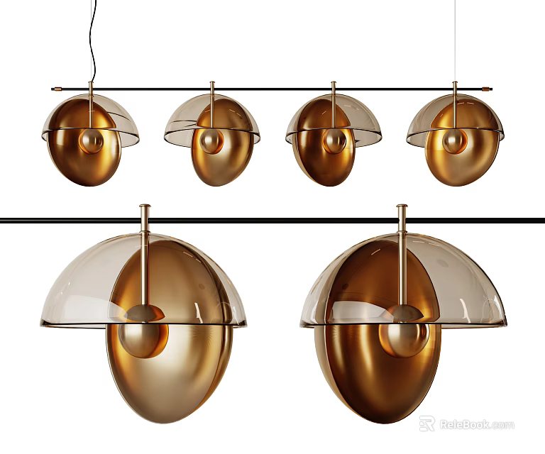 Modern Gold and Transparent Glass Pendant Lights with Dome Shades Hanging Design 3d model 